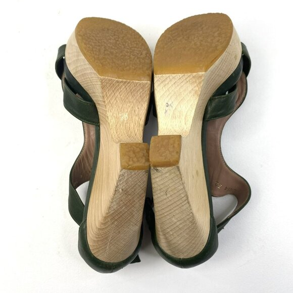 Pura Lopez Shoes Womens Size 38 US 8 Wooden Block Heel Clog Green Leather - Picture 7 of 9